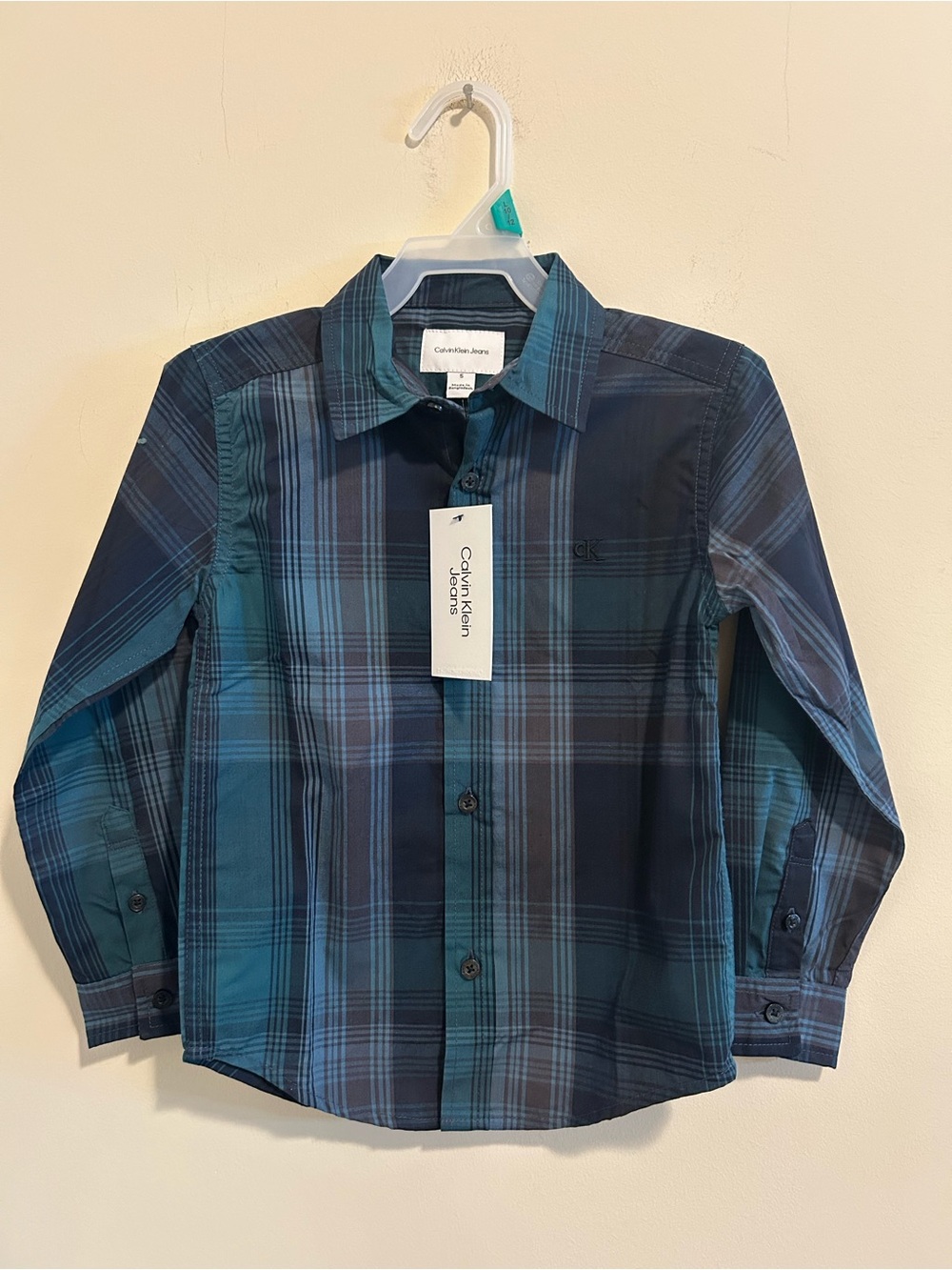Calvin Klein Teal and Navy Plaid Button-Down Shirt